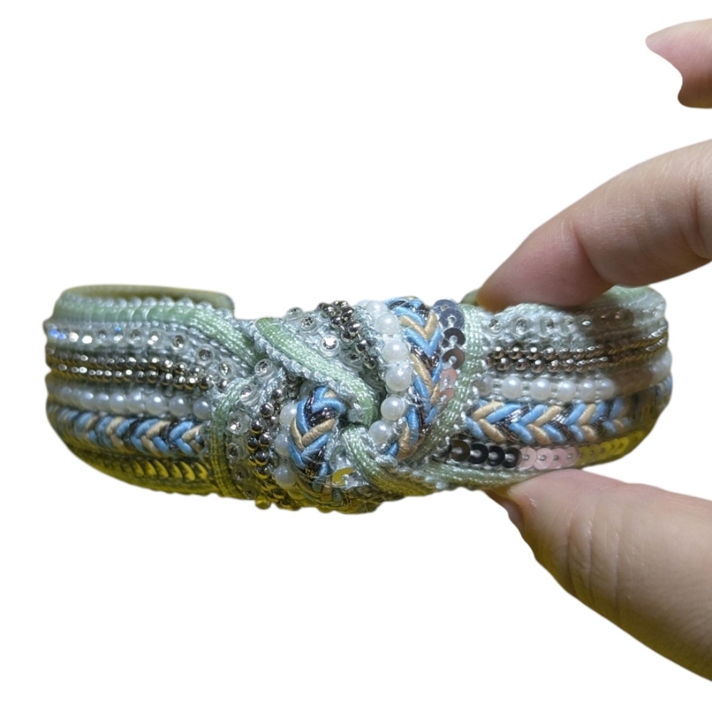 Women's Knotted Headband Mint Colors Beaded Embroidery NEW - Picture 4 of 8